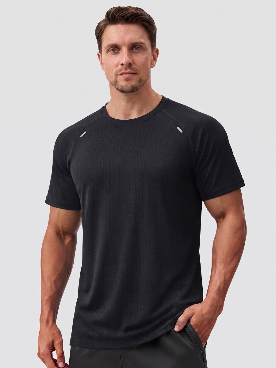 TACVASEN Black Men's Dry Fit Shirts Mesh Short Sleeve Athletic