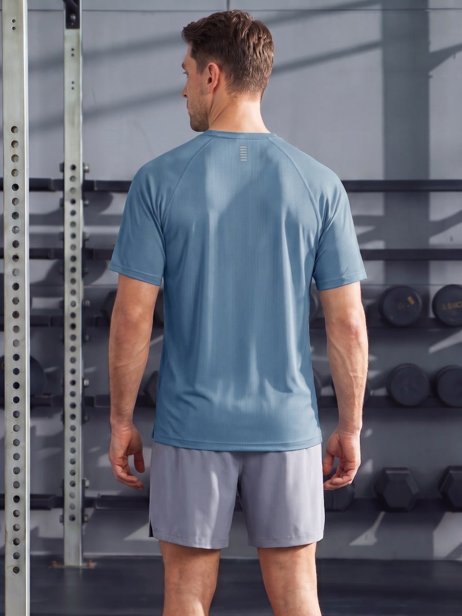 TACVASEN Hazy Blue Men's Dry Fit Shirts Mesh Short Sleeve Athletic