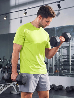 TACVASEN Fluorescent Green Men's Dry Fit Shirts Mesh Short Sleeve Athletic
