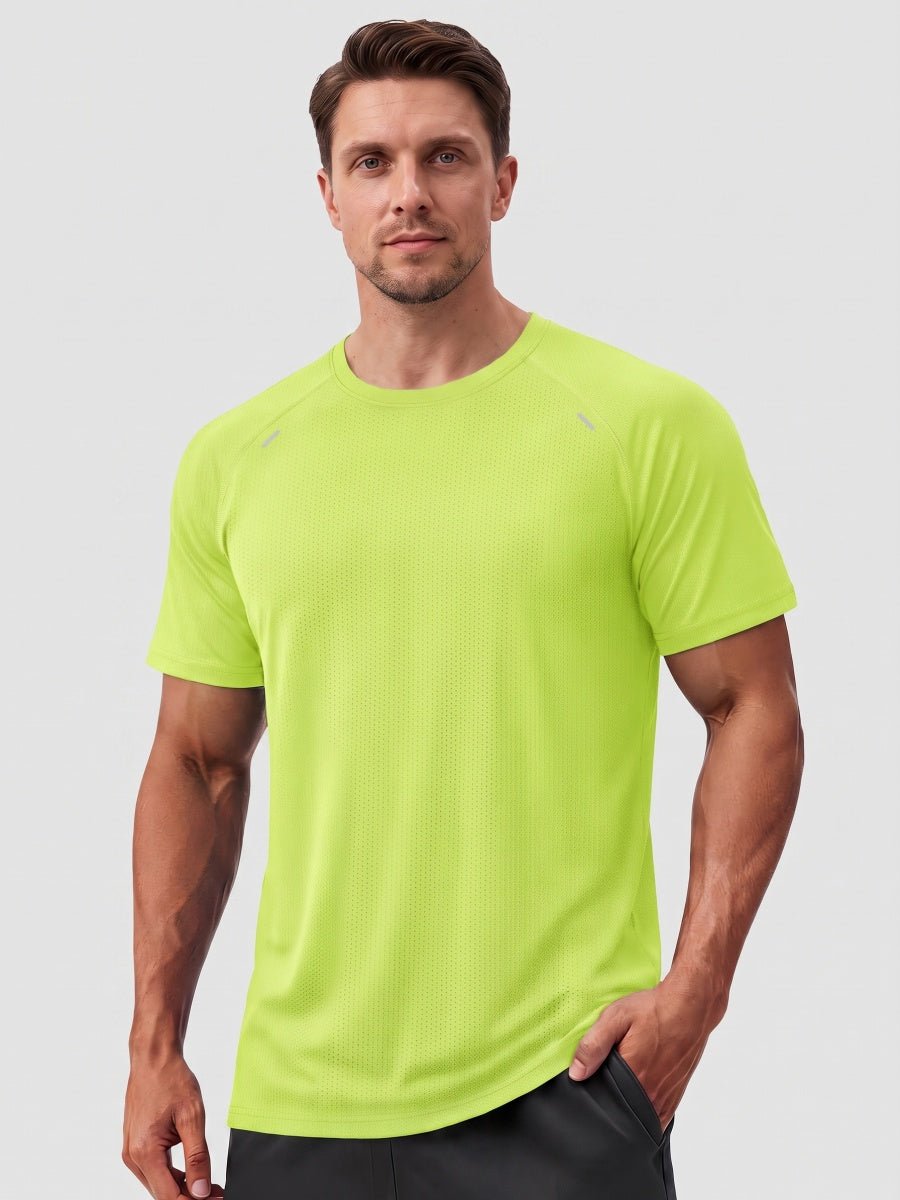 TACVASEN Fluorescent Green Men's Dry Fit Shirts Mesh Short Sleeve Athletic