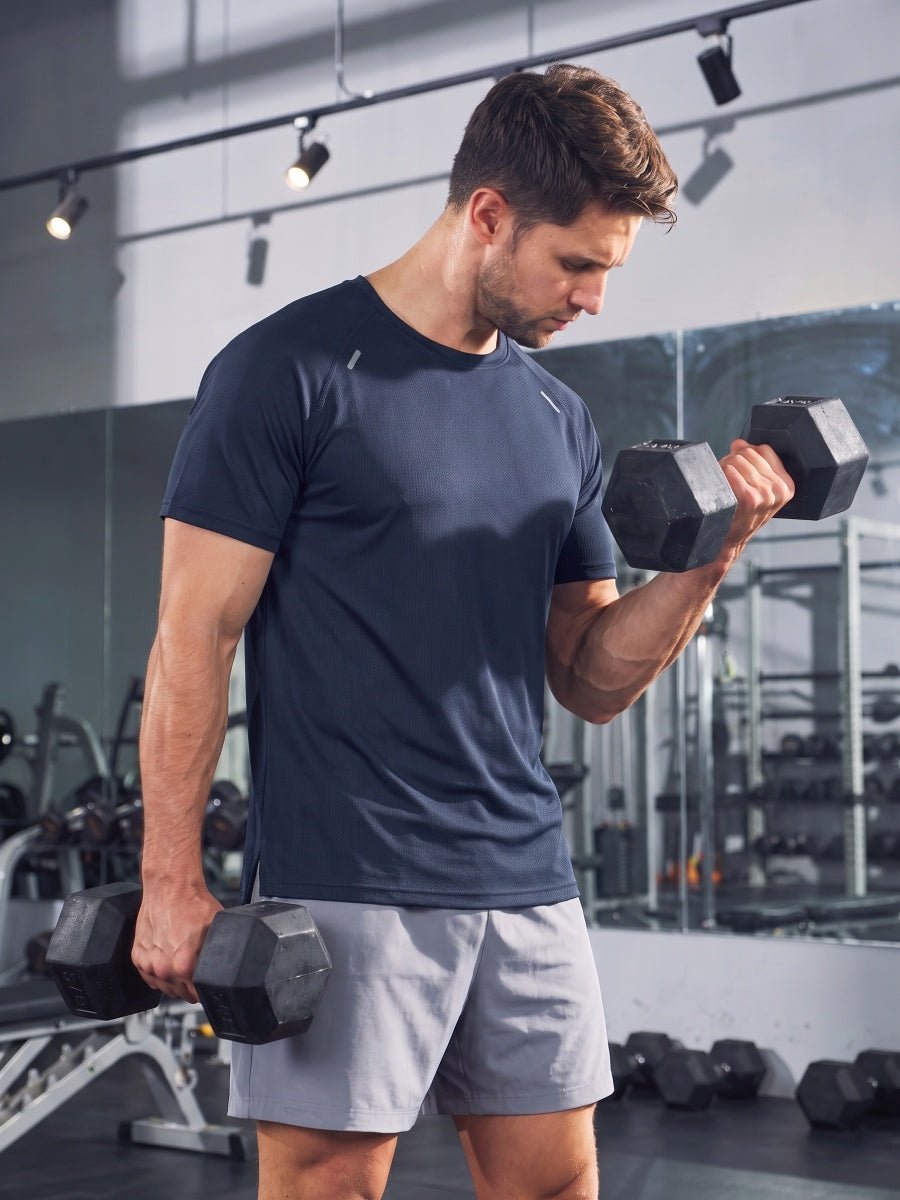 TACVASEN Navy Men's Dry Fit Shirts Mesh Short Sleeve Athletic