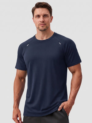 TACVASEN Navy Men's Dry Fit Shirts Mesh Short Sleeve Athletic