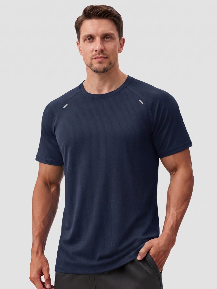 TACVASEN Navy Men's Dry Fit Shirts Mesh Short Sleeve Athletic