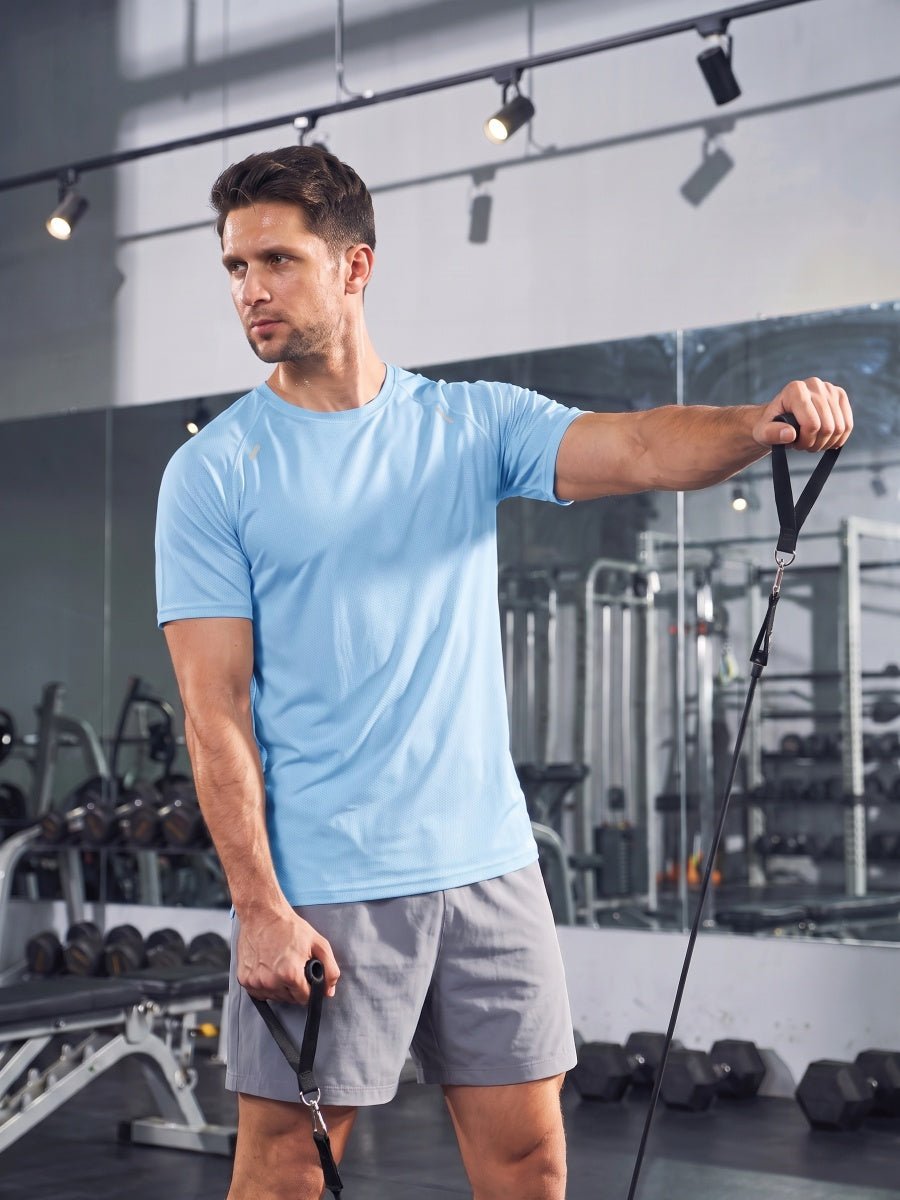 TACVASEN Light Sky Blue Men's Dry Fit Shirts Mesh Short Sleeve Athletic
