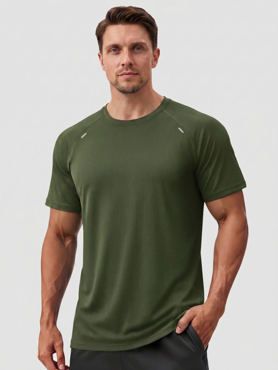 TACVASEN Army Green Men's Dry Fit Shirts Mesh Short Sleeve Athletic