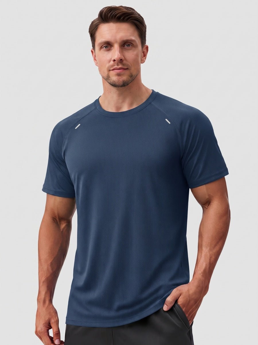 TACVASEN Blue Grey Men's Dry Fit Shirts Mesh Short Sleeve Athletic