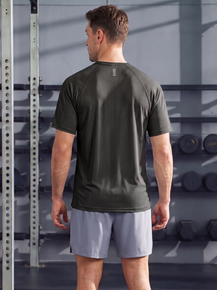 TACVASEN Black Men's Dry Fit Shirts Mesh Short Sleeve Athletic
