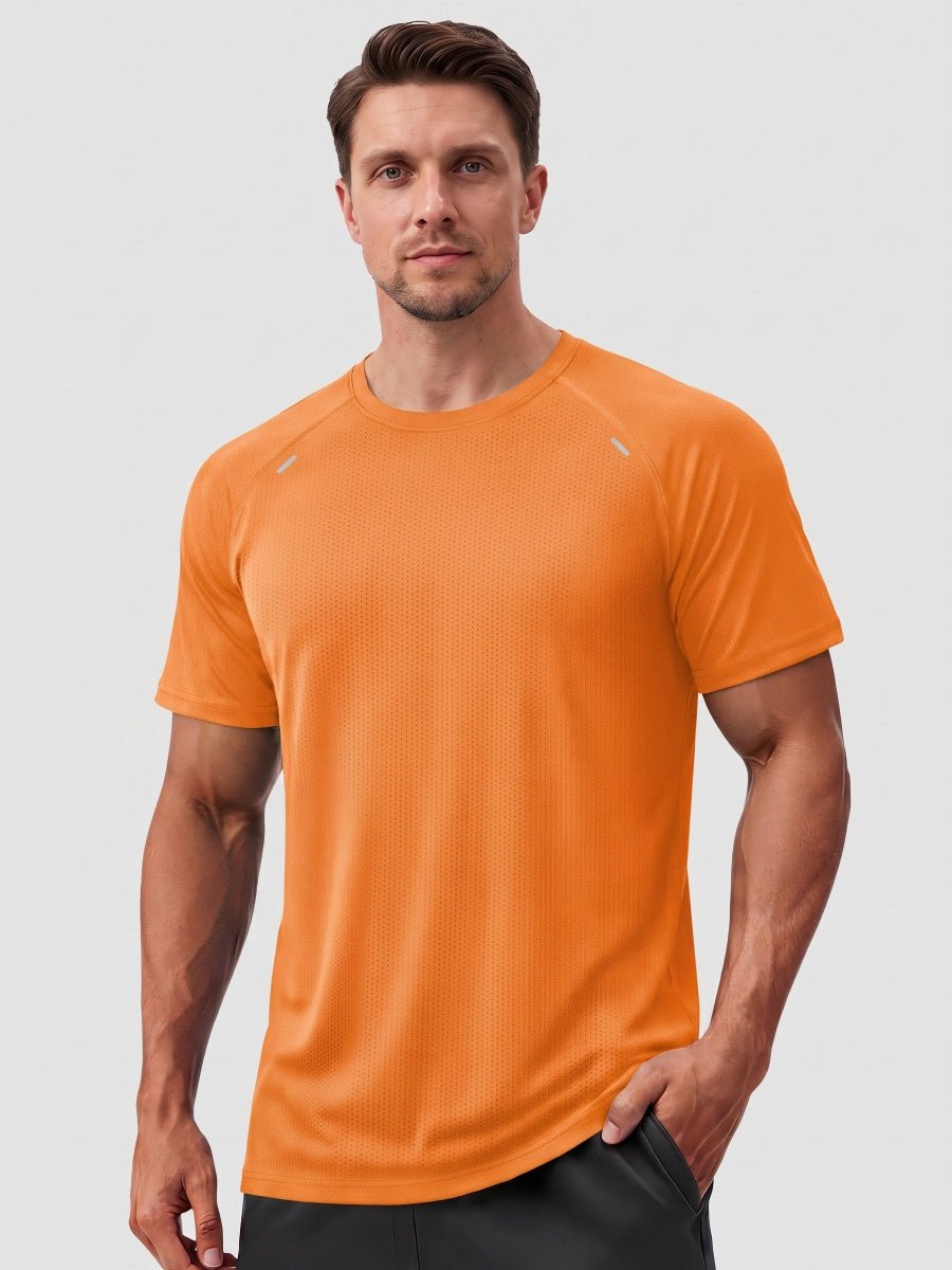 TACVASEN Orange Men's Dry Fit Shirts Mesh Short Sleeve Athletic