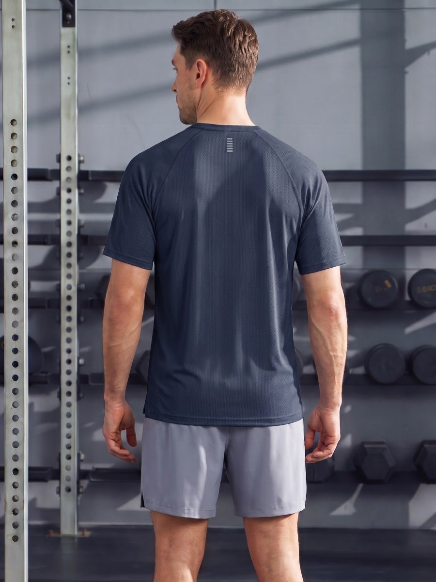 TACVASEN Navy Men's Dry Fit Shirts Mesh Short Sleeve Athletic
