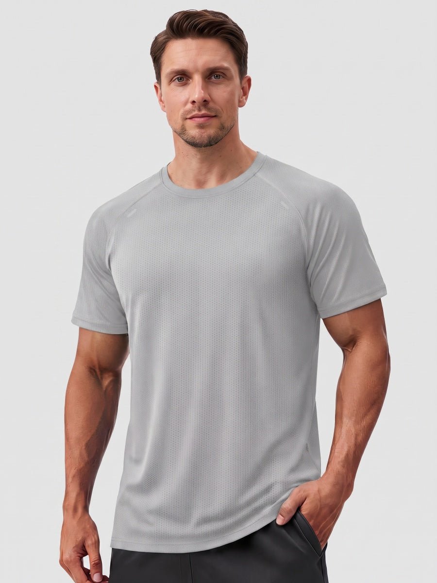 TACVASEN Light Grey Men's Dry Fit Shirts Mesh Short Sleeve Athletic