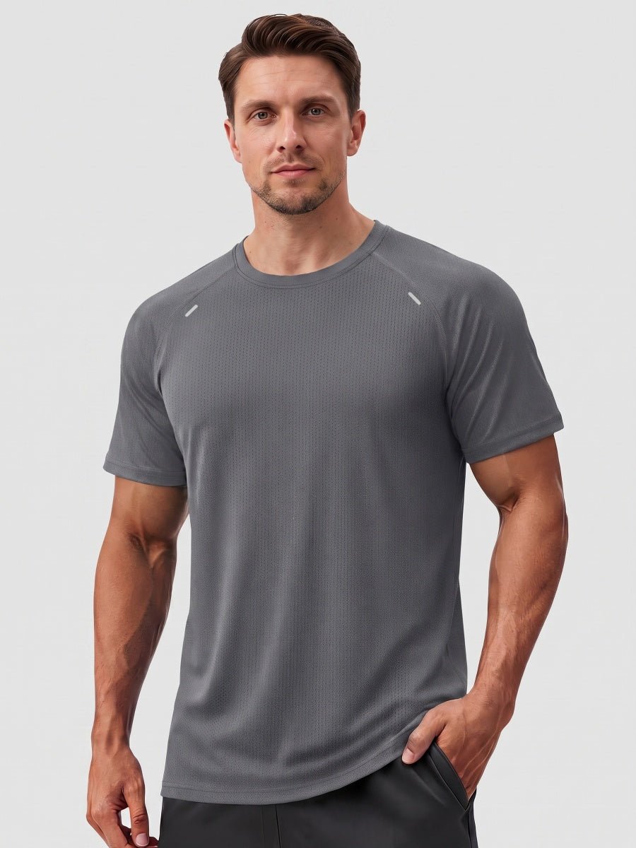 TACVASEN Medium Grey Men's Dry Fit Shirts Mesh Short Sleeve Athletic