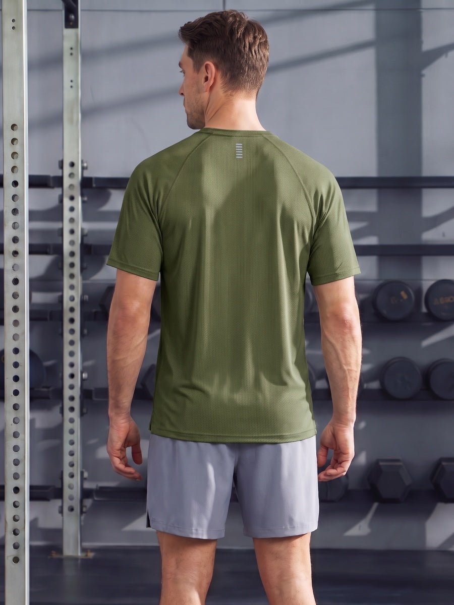 TACVASEN Army Green Men's Dry Fit Shirts Mesh Short Sleeve Athletic