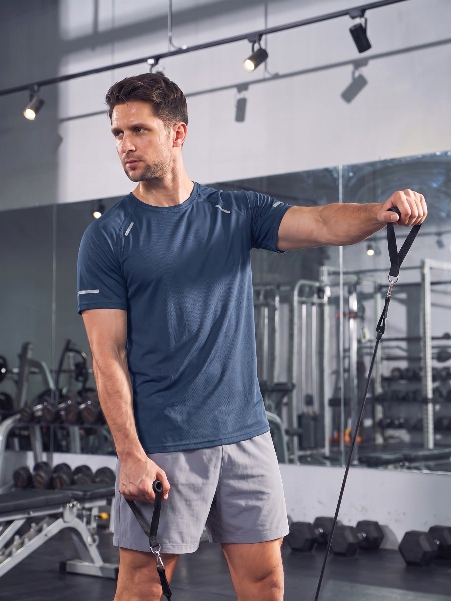 TACVASEN Blue Grey Men's Dry Fit Shirts Mesh Short Sleeve Athletic