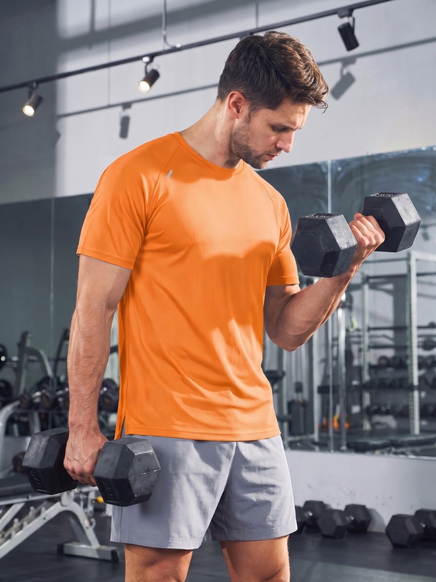 TACVASEN Orange Men's Dry Fit Shirts Mesh Short Sleeve Athletic