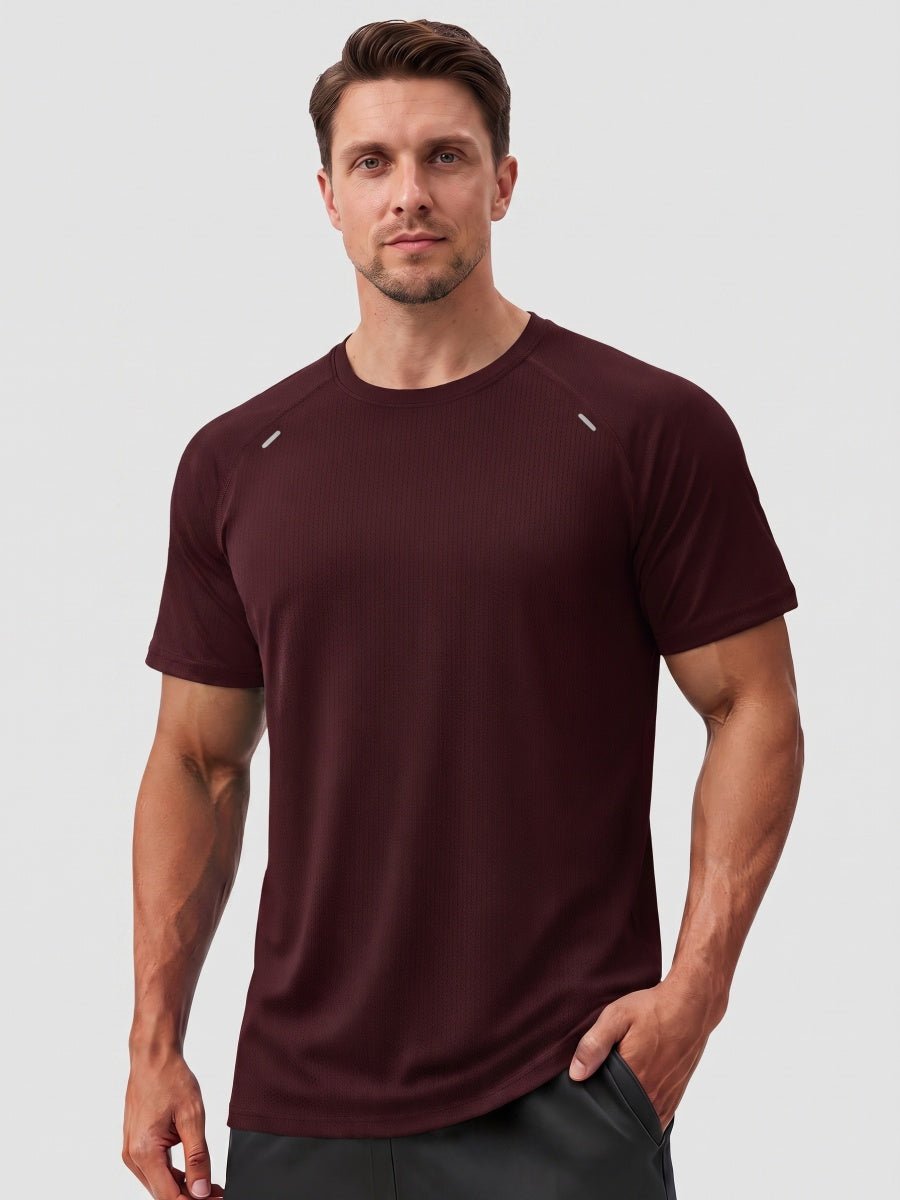 TACVASEN Wine Red Men's Dry Fit Shirts Mesh Short Sleeve Athletic