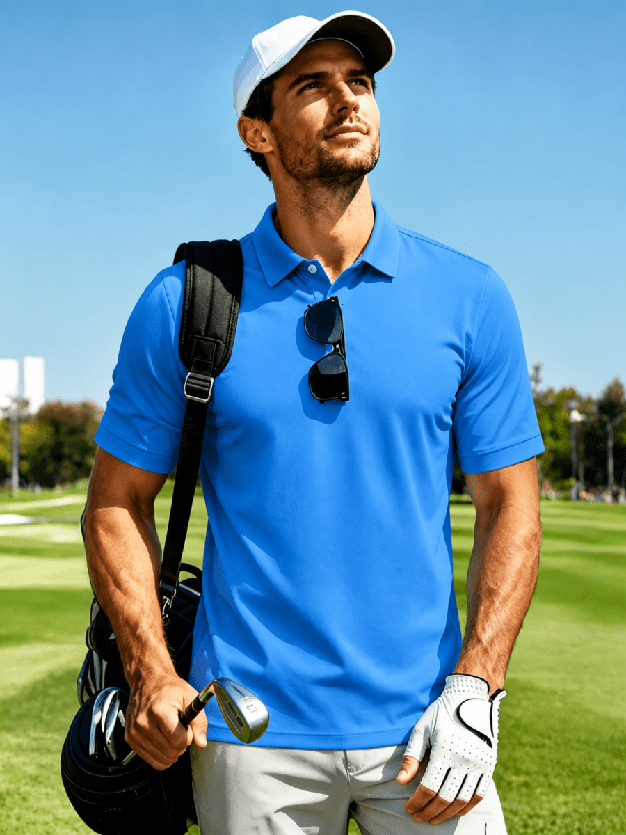 TACVASEN Azure Men's Dry Fit Short Sleeve Performance Golf Polo Work Shirt