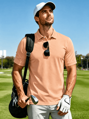 TACVASEN Apricot Men's Dry Fit Short Sleeve Performance Golf Polo Work Shirt