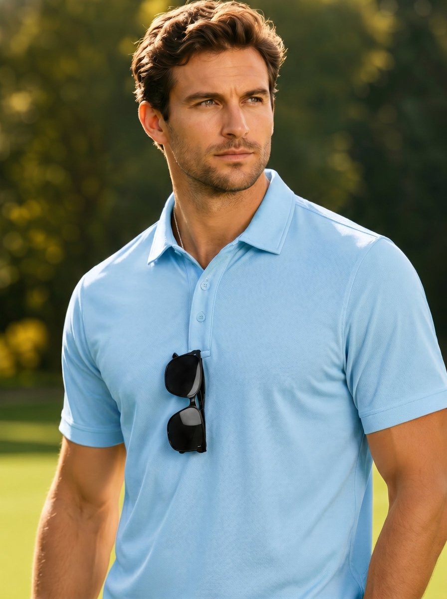 TACVASEN Ice Blue Men's Dry Fit Short Sleeve Performance Golf Polo Work Shirt
