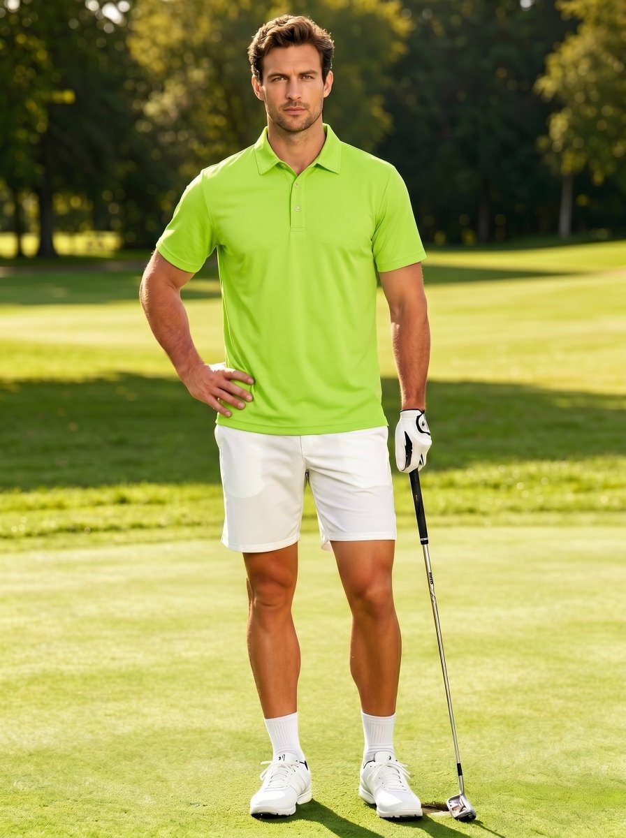 TACVASEN Yellow Green Men's Dry Fit Short Sleeve Performance Golf Polo Work Shirt