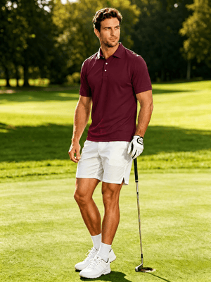 TACVASEN Wine Red Men's Dry Fit Short Sleeve Performance Golf Polo Work Shirt