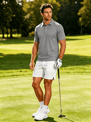 TACVASEN Light Grey Men's Dry Fit Short Sleeve Performance Golf Polo Work Shirt