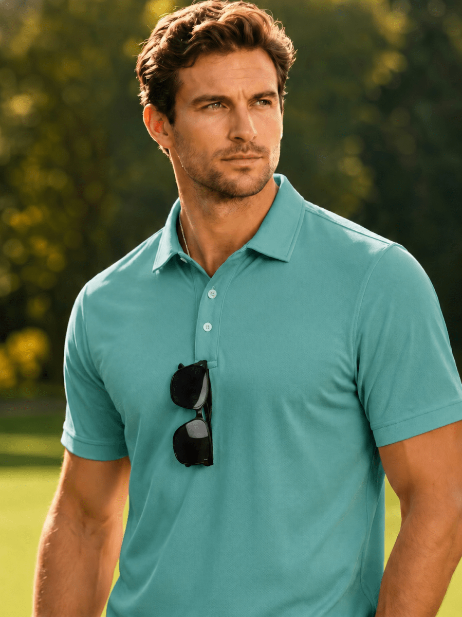 TACVASEN Grey Green Men's Dry Fit Short Sleeve Performance Golf Polo Work Shirt