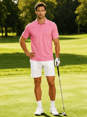 TACVASEN Grey Pink Men's Dry Fit Short Sleeve Performance Golf Polo Work Shirt