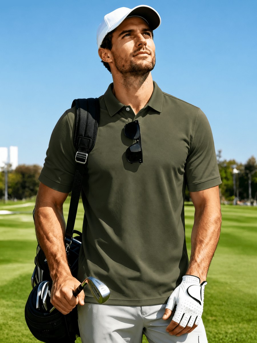 TACVASEN Army Green Men's Dry Fit Short Sleeve Performance Golf Polo Work Shirt