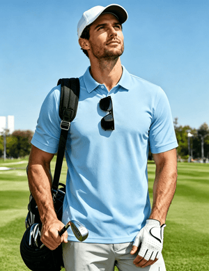 TACVASEN Ice Blue Men's Dry Fit Short Sleeve Performance Golf Polo Work Shirt