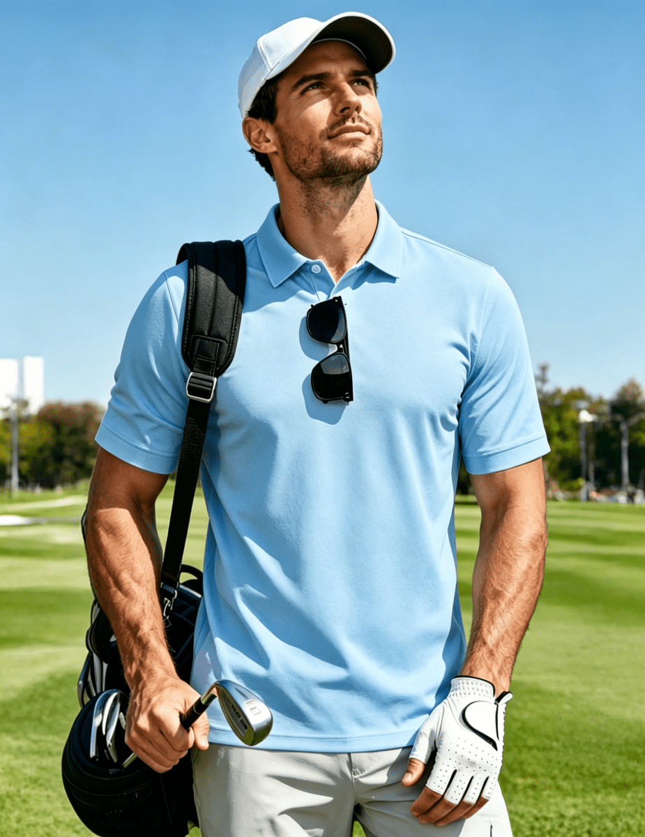 TACVASEN Ice Blue Men's Dry Fit Short Sleeve Performance Golf Polo Work Shirt