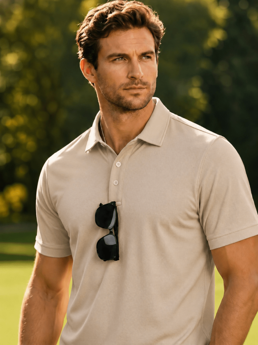 TACVASEN Khaki Men's Dry Fit Short Sleeve Performance Golf Polo Work Shirt