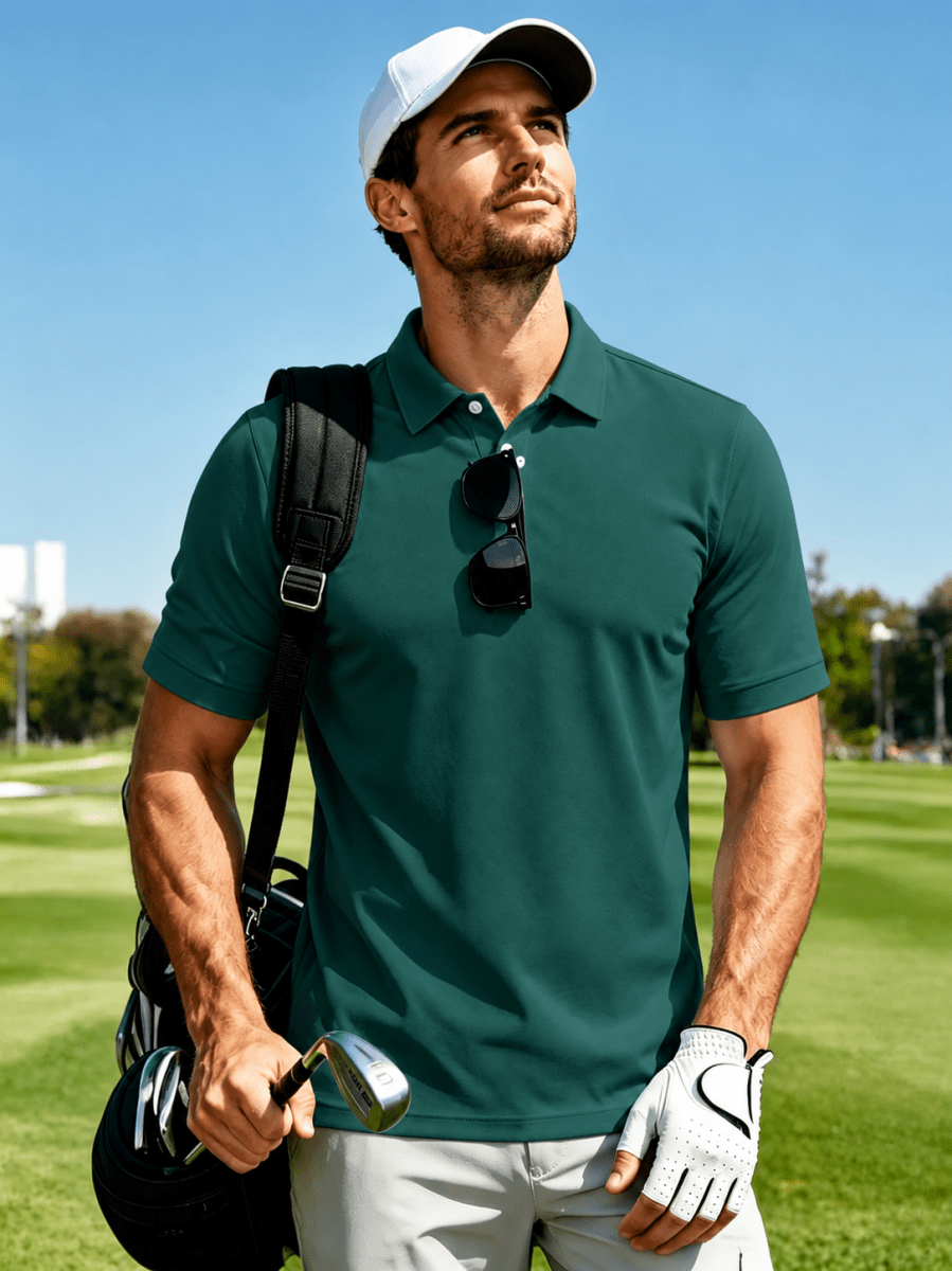 TACVASEN Emerald Green Men's Dry Fit Short Sleeve Performance Golf Polo Work Shirt