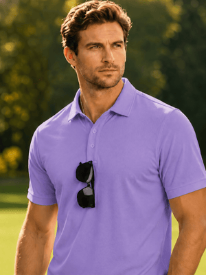 TACVASEN Light Purple Men's Dry Fit Short Sleeve Performance Golf Polo Work Shirt