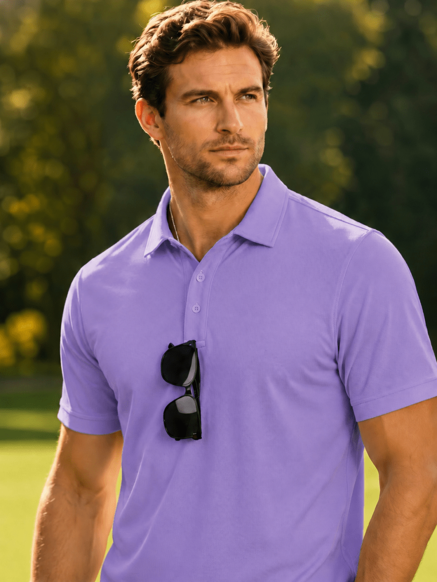 TACVASEN Light Purple Men's Dry Fit Short Sleeve Performance Golf Polo Work Shirt