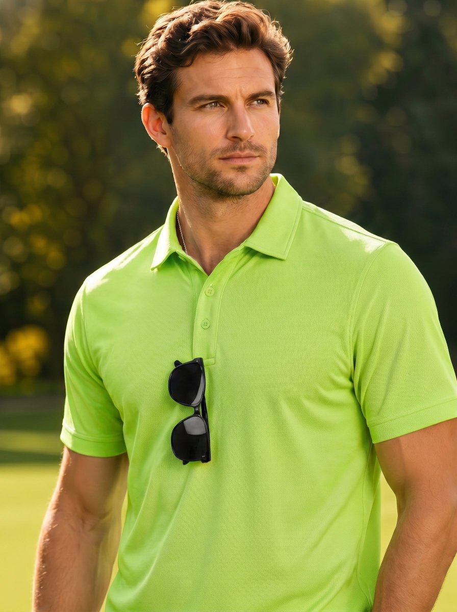 TACVASEN Yellow Green Men's Dry Fit Short Sleeve Performance Golf Polo Work Shirt