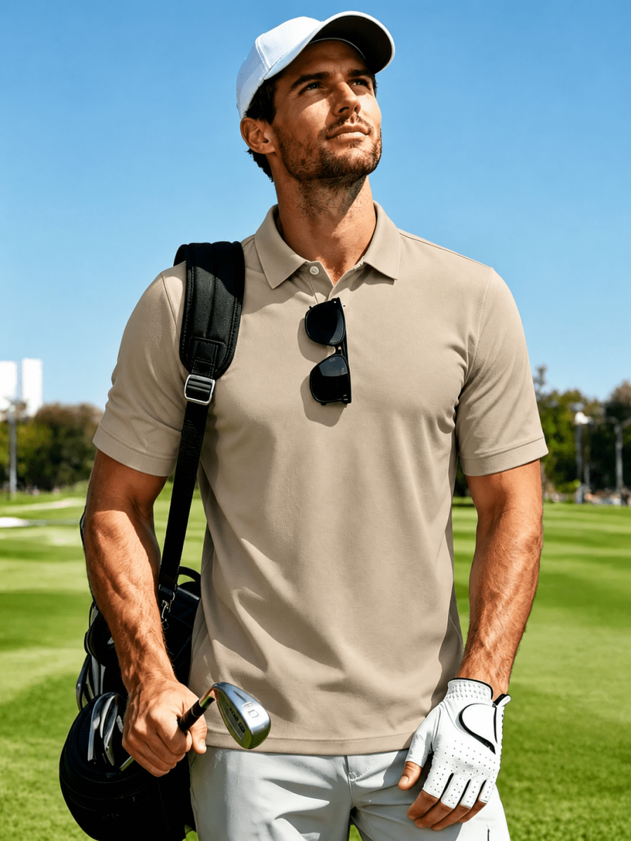TACVASEN Khaki Men's Dry Fit Short Sleeve Performance Golf Polo Work Shirt