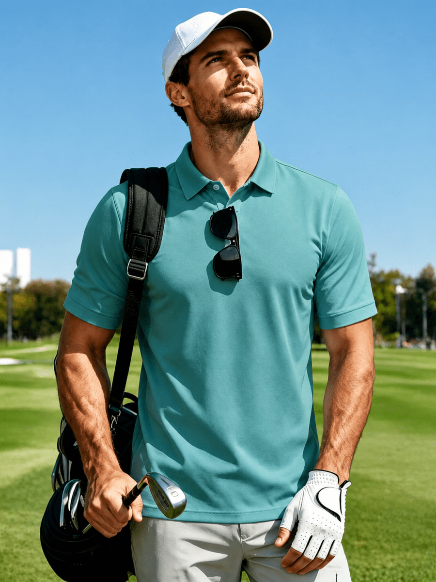 TACVASEN Grey Green Men's Dry Fit Short Sleeve Performance Golf Polo Work Shirt