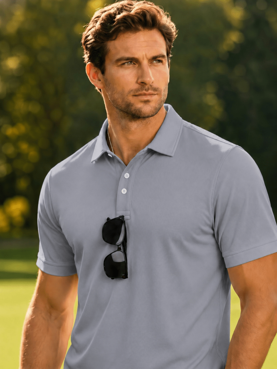 TACVASEN Light Grey Men's Dry Fit Short Sleeve Performance Golf Polo Work Shirt