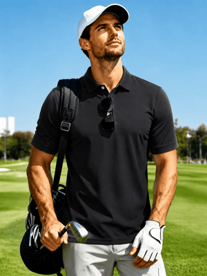 TACVASEN Black Men's Dry Fit Short Sleeve Performance Golf Polo Work Shirt