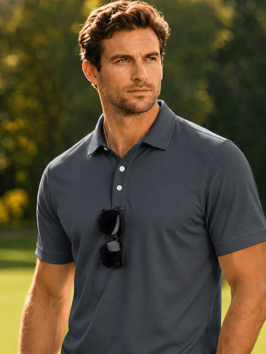 TACVASEN Dark Grey Men's Dry Fit Short Sleeve Performance Golf Polo Work Shirt