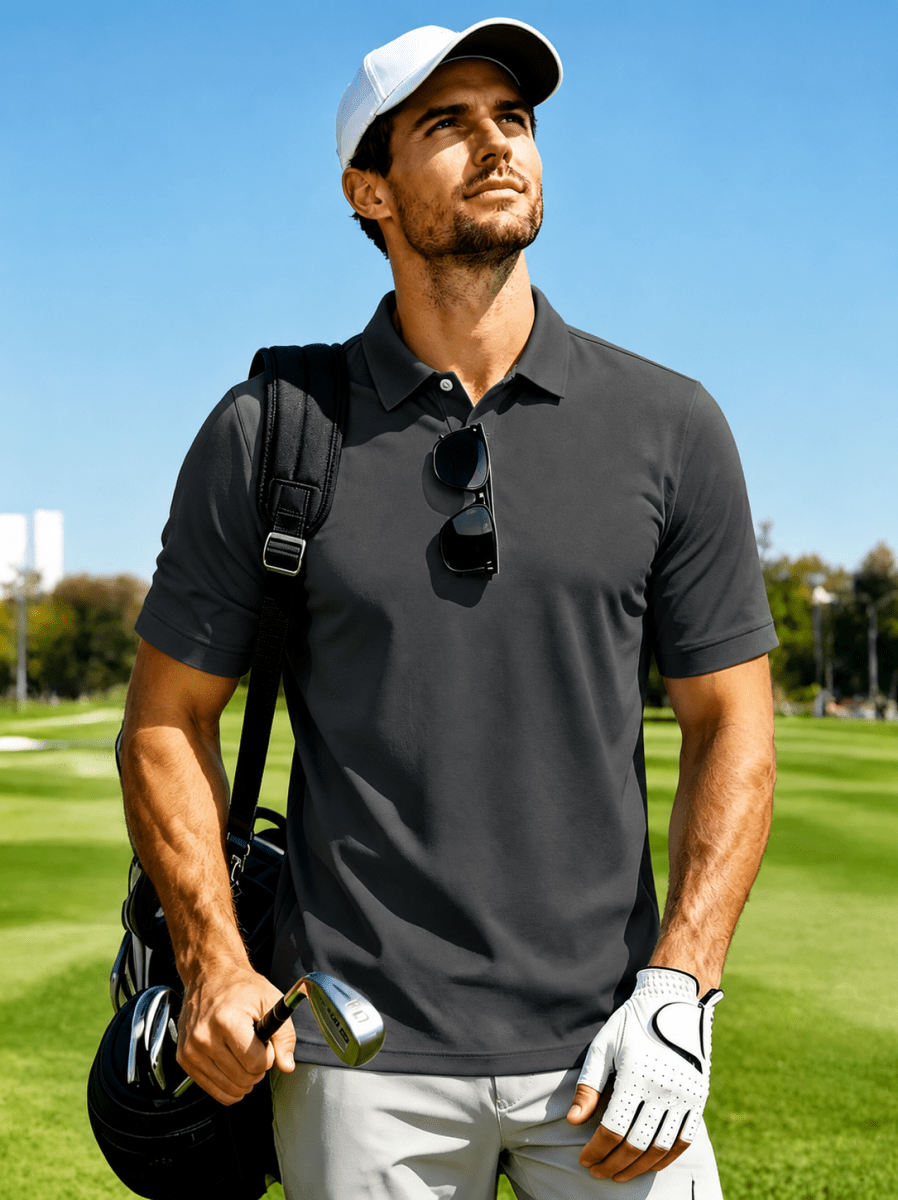 TACVASEN Dark Grey Men's Dry Fit Short Sleeve Performance Golf Polo Work Shirt