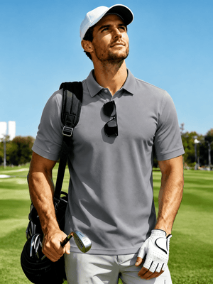 TACVASEN Light Grey Men's Dry Fit Short Sleeve Performance Golf Polo Work Shirt