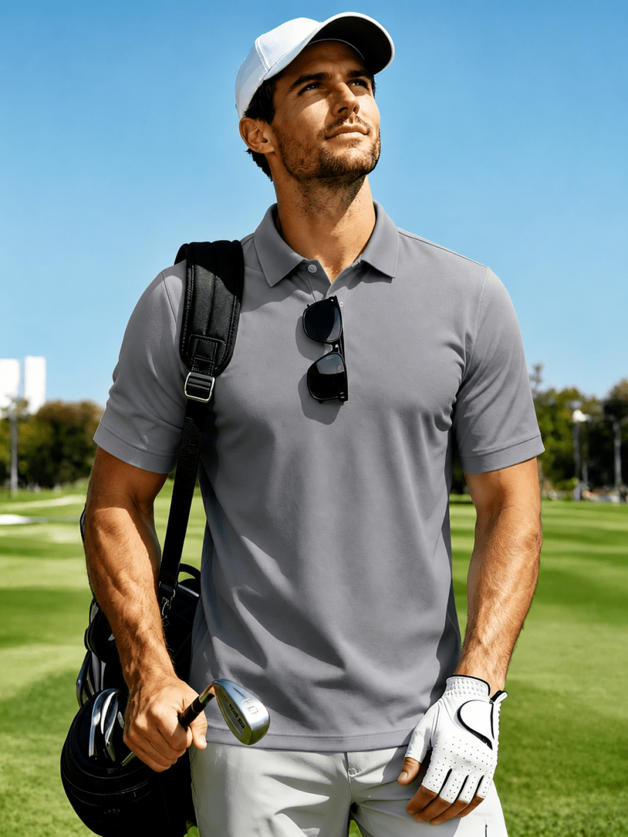 TACVASEN Light Grey Men's Dry Fit Short Sleeve Performance Golf Polo Work Shirt