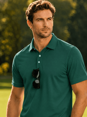 TACVASEN Emerald Green Men's Dry Fit Short Sleeve Performance Golf Polo Work Shirt
