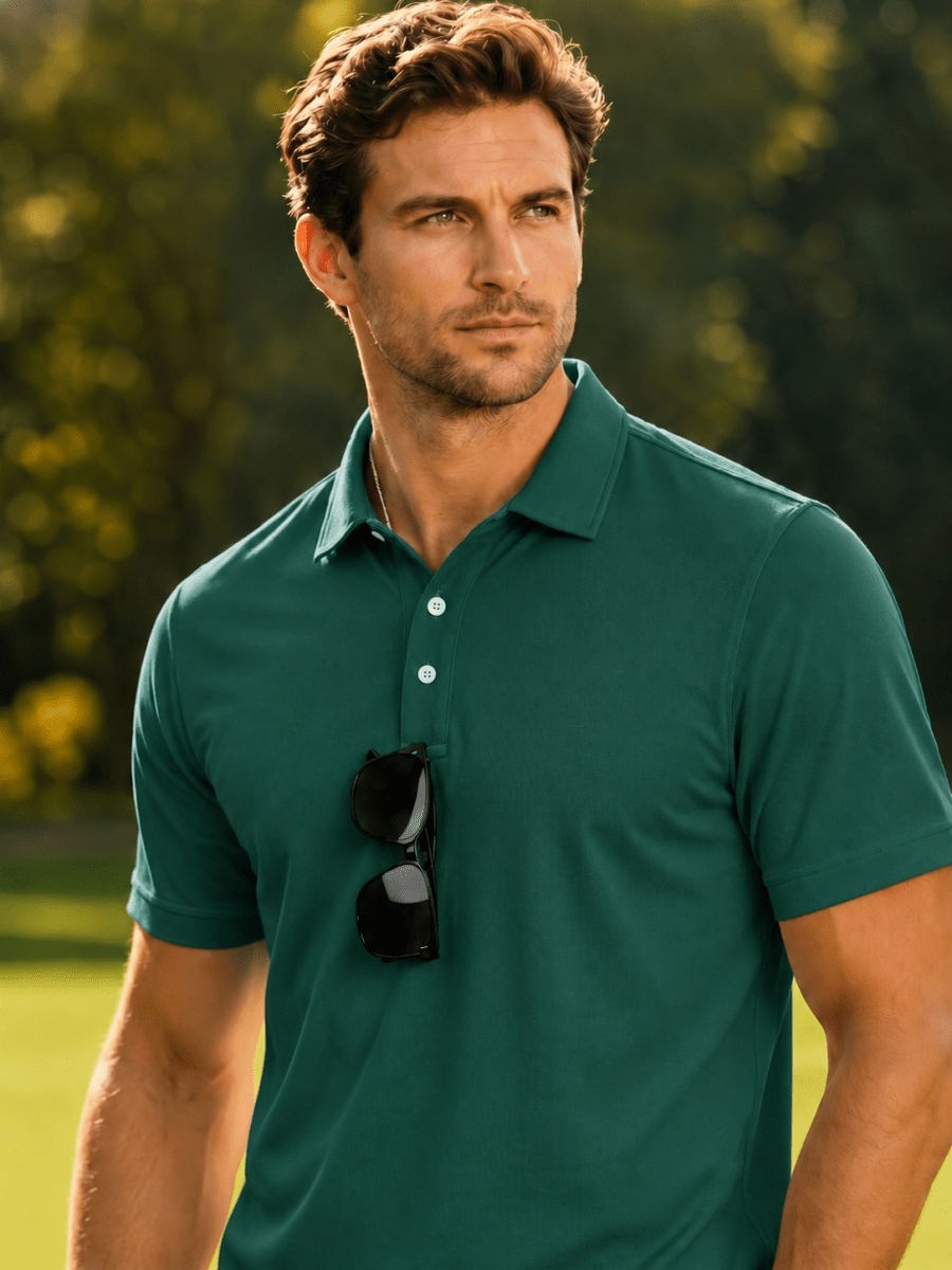 TACVASEN Emerald Green Men's Dry Fit Short Sleeve Performance Golf Polo Work Shirt