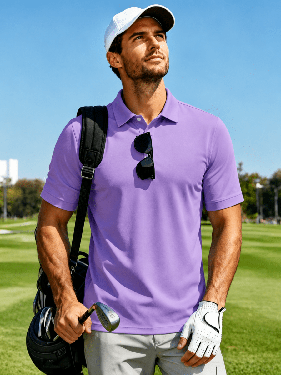 TACVASEN Light Purple Men's Dry Fit Short Sleeve Performance Golf Polo Work Shirt