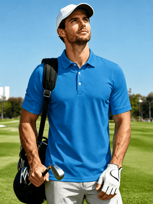TACVASEN Blue Green Men's Dry Fit Short Sleeve Performance Golf Polo Work Shirt