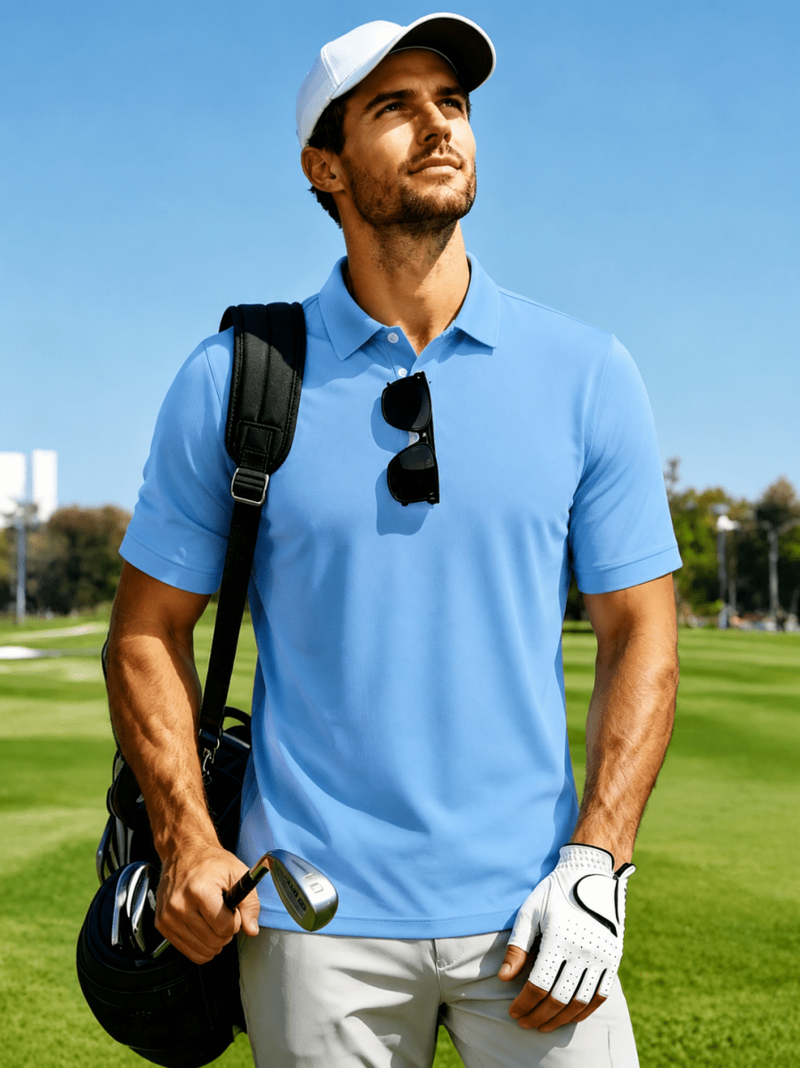 TACVASEN Sky Blue Men's Dry Fit Short Sleeve Performance Golf Polo Work Shirt