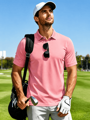 TACVASEN Grey Pink Men's Dry Fit Short Sleeve Performance Golf Polo Work Shirt