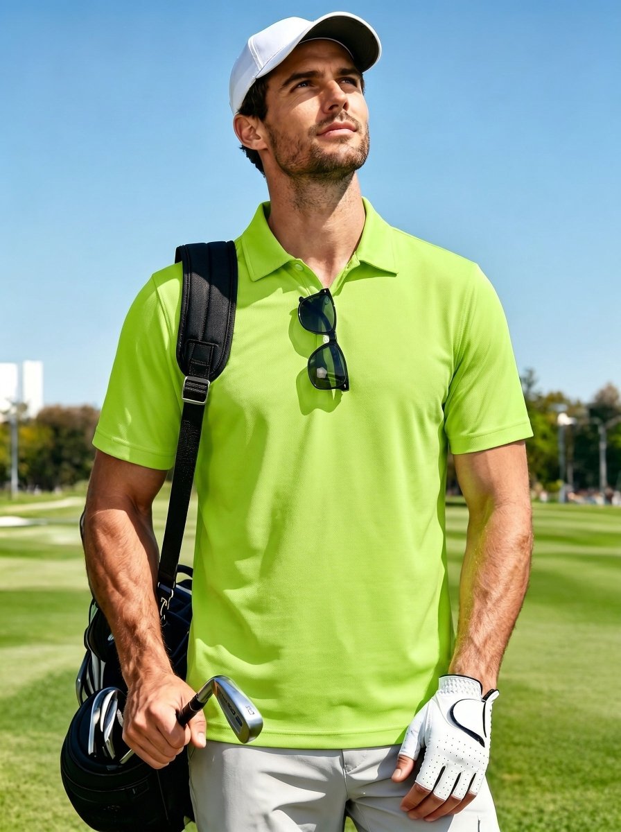 TACVASEN Yellow Green Men's Dry Fit Short Sleeve Performance Golf Polo Work Shirt